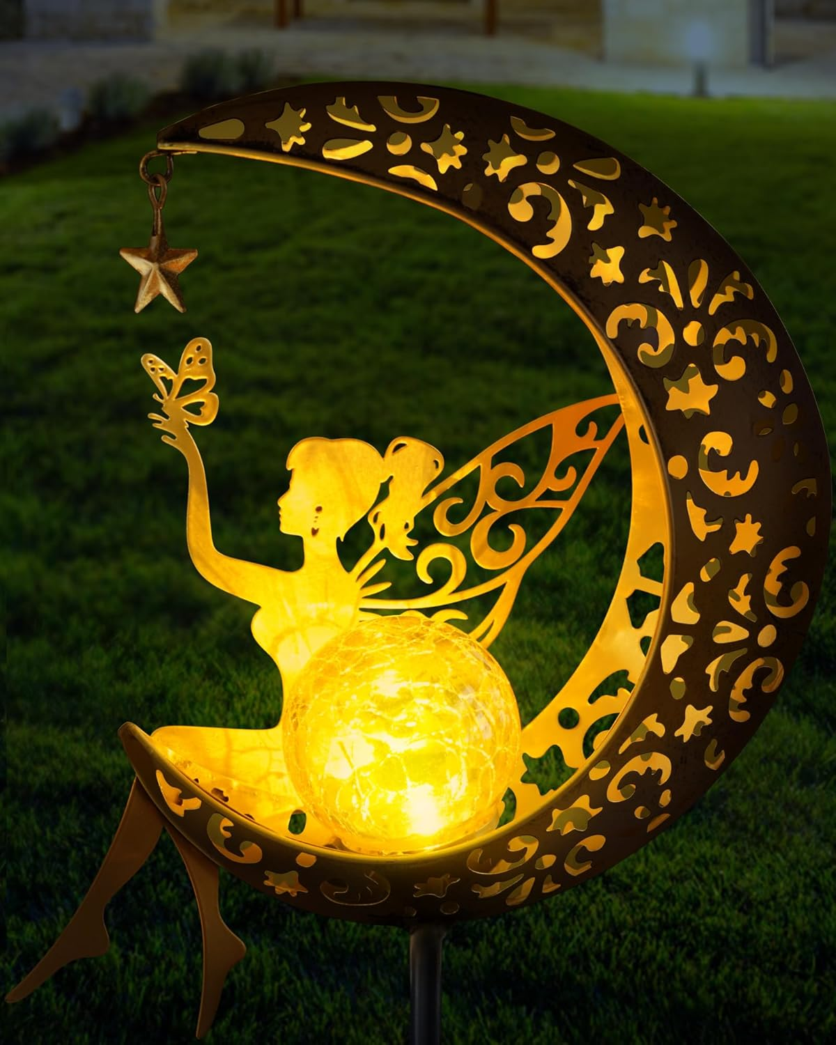 Homeimpro Moon Solar Lights Outdoor Garden Decor Gifts for Mom Women,Waterproof Stakes Yard Decorations for Lawn, Patio Accessories, Backyard Ornaments Birthday Gifts Mother Grandma (Bronze)