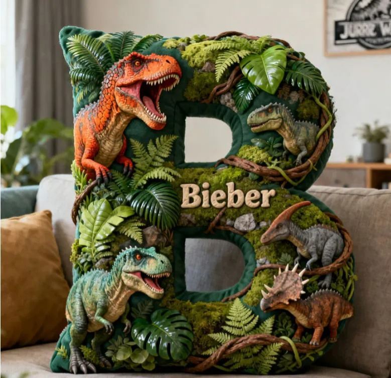 Personalized Dinosaur World Initial Graphic 3D Print  Pillow with Name Christmas Gift for Kids