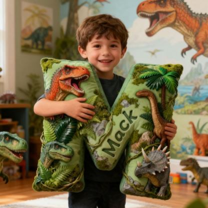 Personalized Dinosaur World Initial Graphic 3D Print  Pillow with Name Christmas Gift for Kids