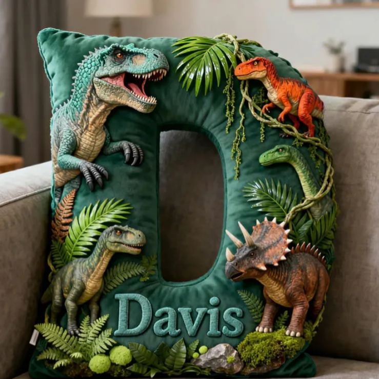 Personalized Dinosaur World Initial Graphic 3D Print  Pillow with Name Christmas Gift for Kids
