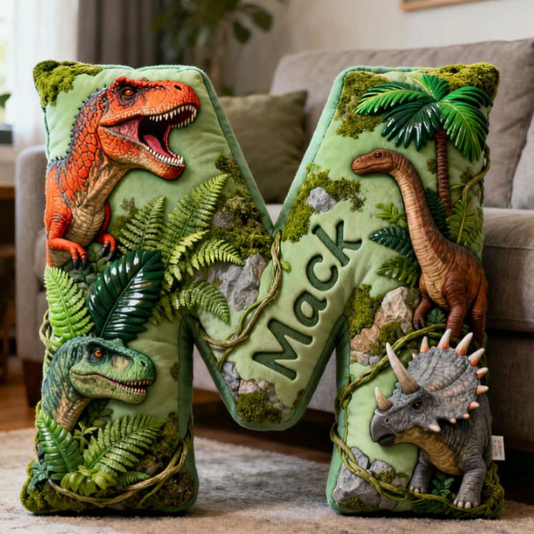 Personalized Dinosaur World Initial Graphic 3D Print  Pillow with Name Christmas Gift for Kids
