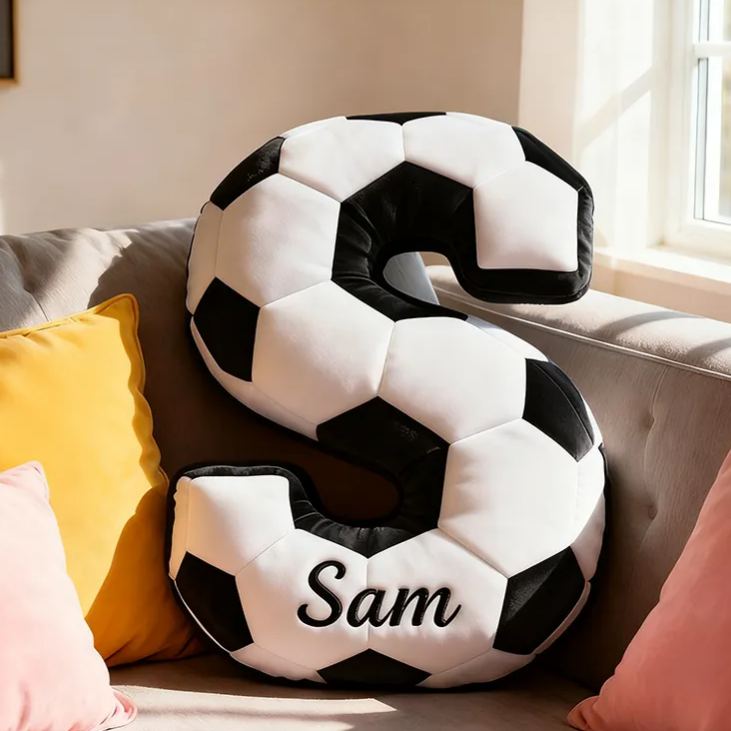 Personalized Soccer Ball Letter Pillow with Custom Name Design
