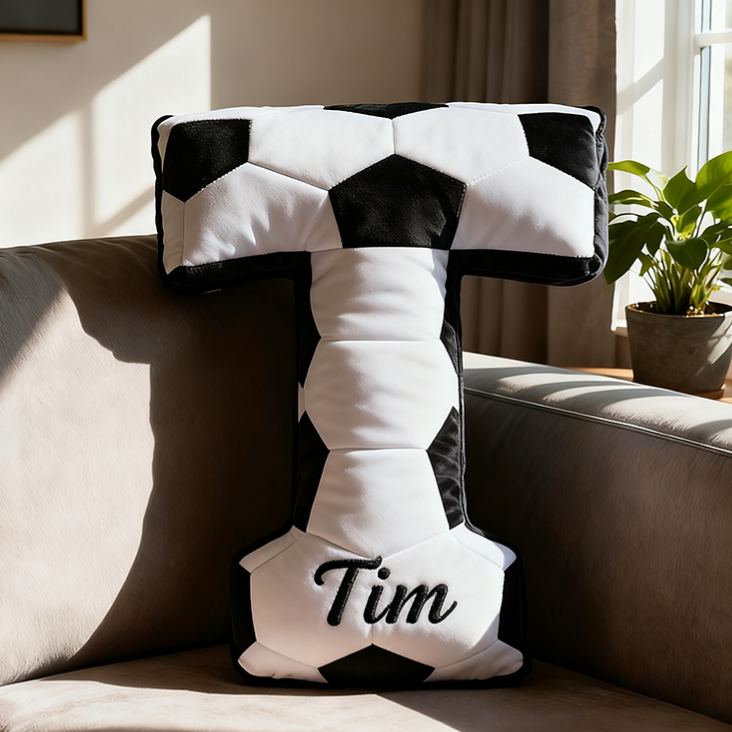 Personalized Soccer Ball Letter Pillow with Custom Name Design