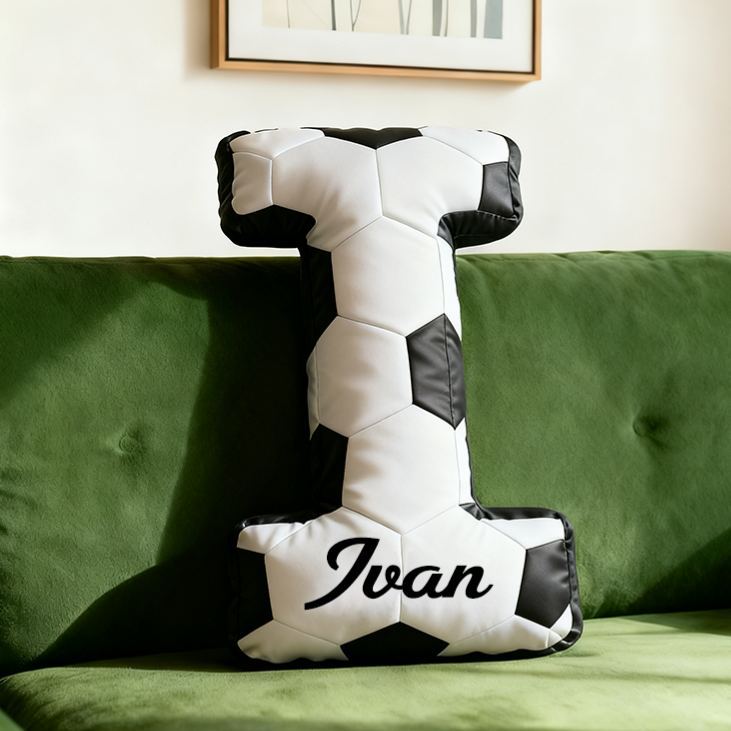 Personalized Soccer Ball Letter Pillow with Custom Name Design