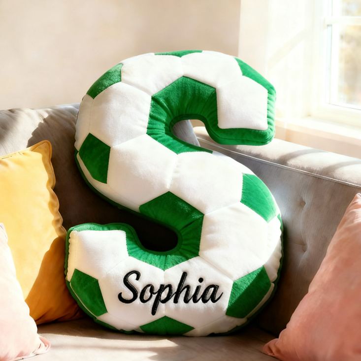 Personalized Soccer Ball Letter Pillow with Custom Name Design