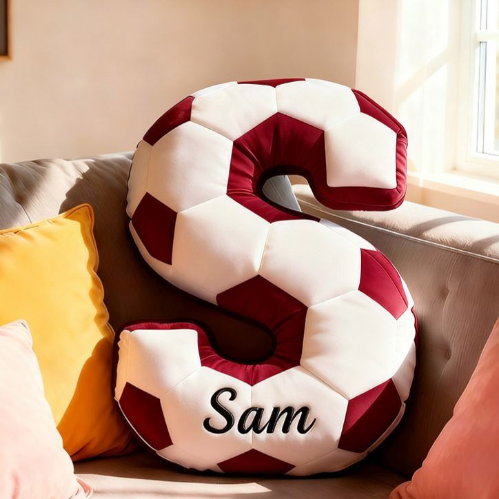 Personalized Soccer Ball Letter Pillow with Custom Name Design