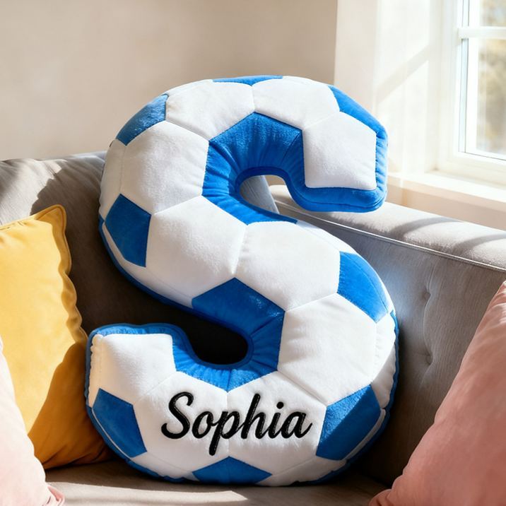 Personalized Soccer Ball Letter Pillow with Custom Name Design