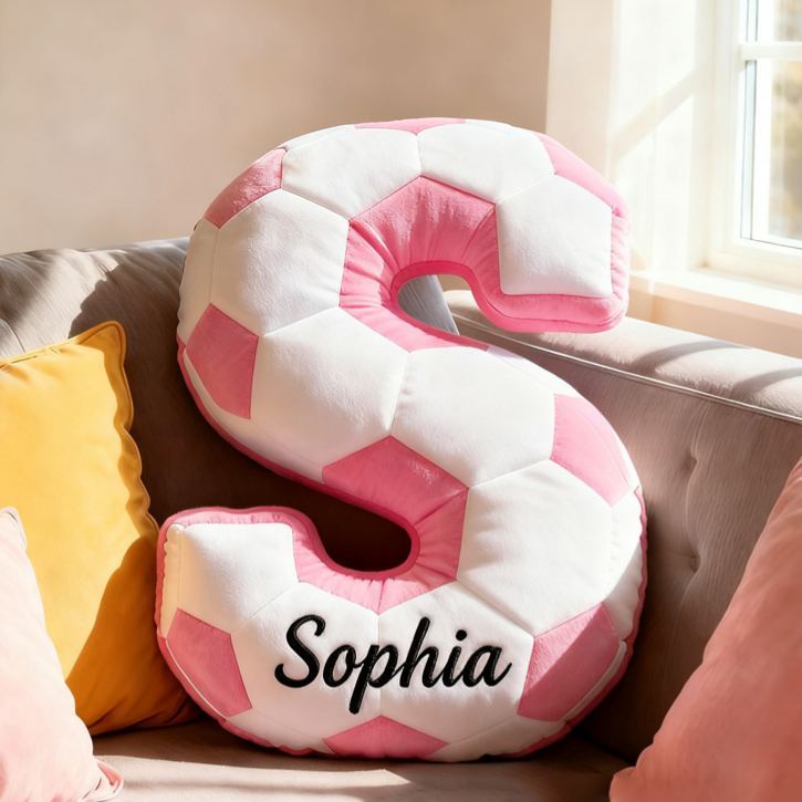 Personalized Soccer Ball Letter Pillow with Custom Name Design