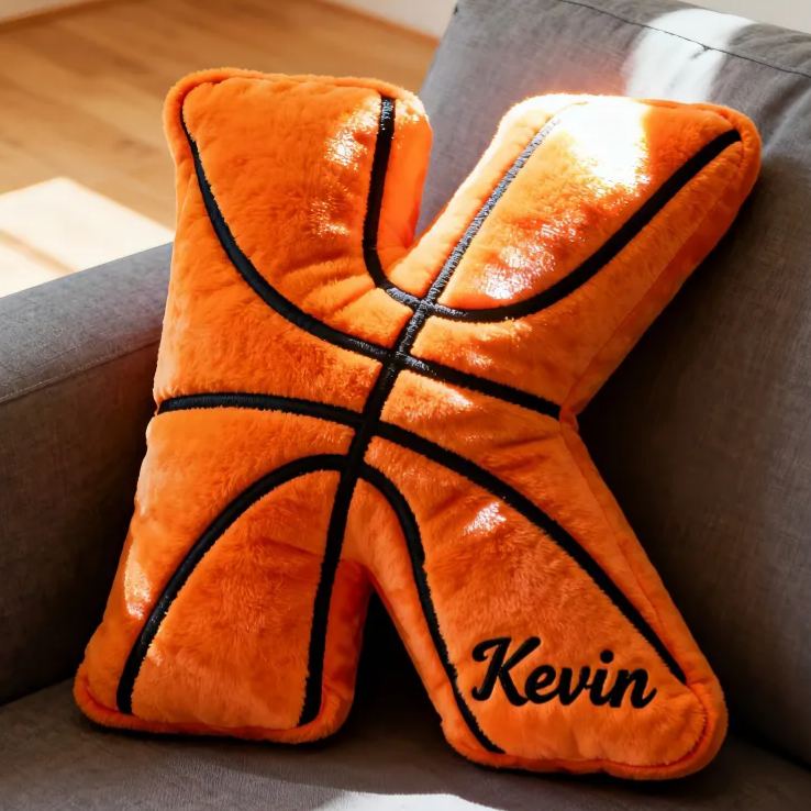 Personalized Graphic3DPrint Basketball Letter Shaped Pillow with Custom Name for Sports Fans