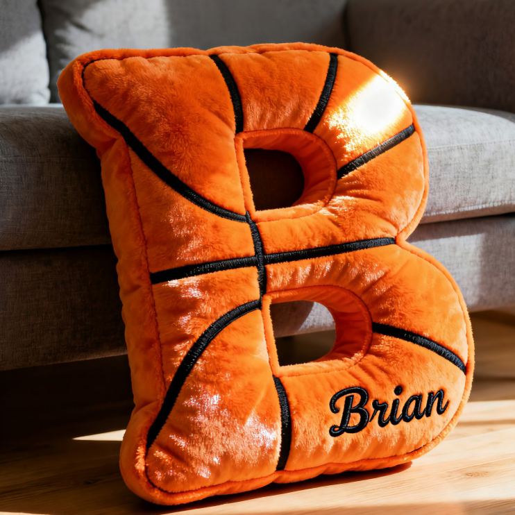 Personalized Graphic3DPrint Basketball Letter Shaped Pillow with Custom Name for Sports Fans