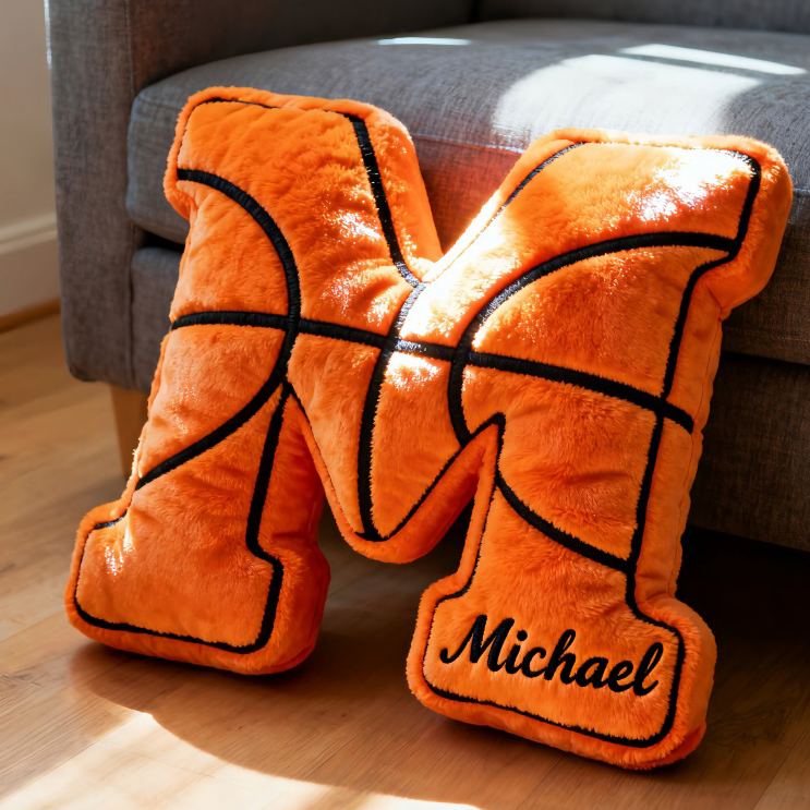 Personalized Graphic3DPrint Basketball Letter Shaped Pillow with Custom Name for Sports Fans