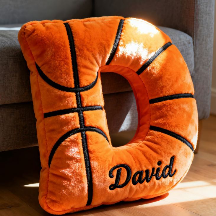Personalized Graphic3DPrint Basketball Letter Shaped Pillow with Custom Name for Sports Fans