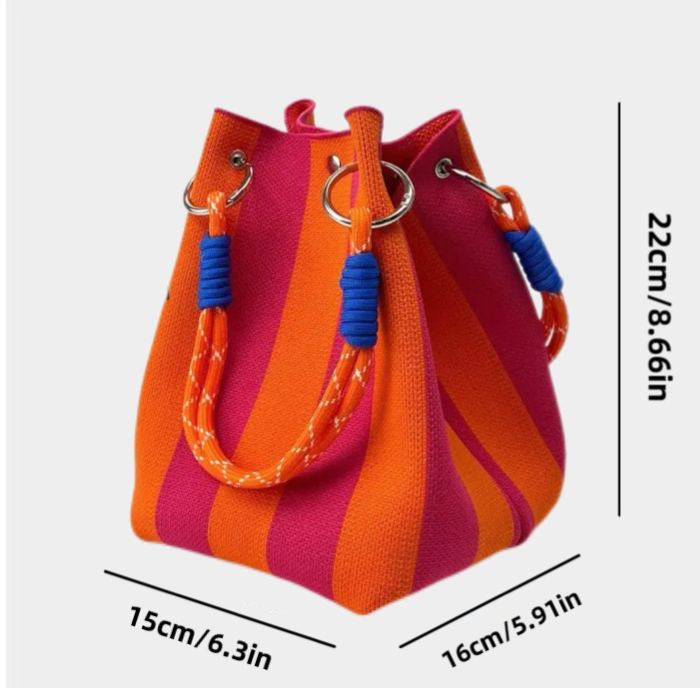 Women Handmade Crochet Boho Woven Knitted Bucket Bag