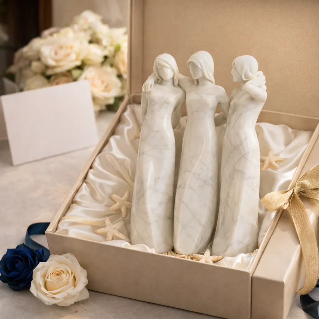 Celebrates Friendships Handmade White Marble Sisters Sculpture