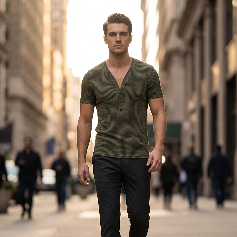 🎉 LIMITED TIME 50% OFF! 👕 Breathable T-Shirt – Classic V-Neck Henley Design & Premium Polyester Fabric 💪