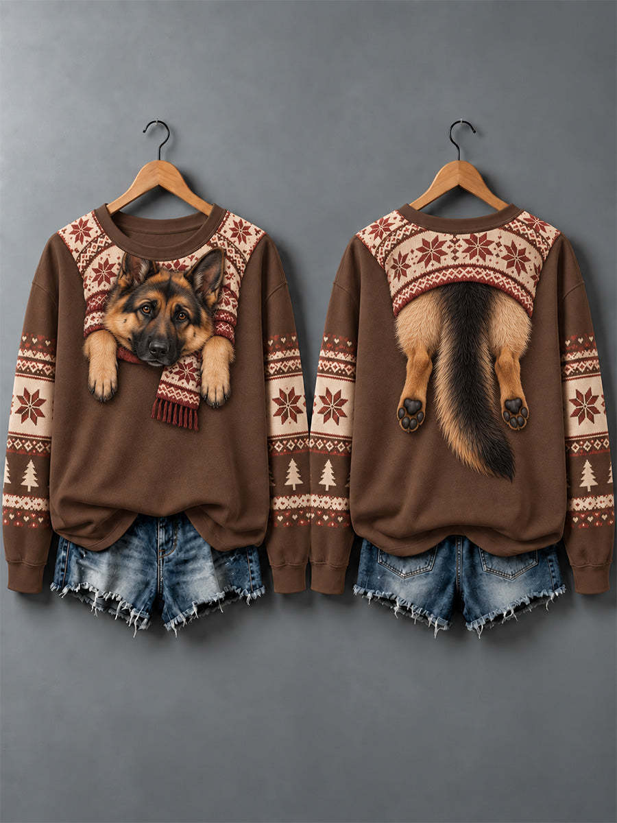 Women's Cute Animal Print Autumn And Winter Sweatshirt - Design 7 - Coffee