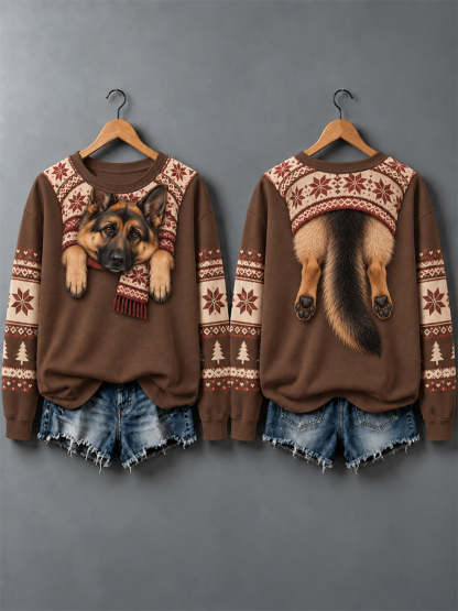 Women's Cute Animal Print Autumn And Winter Sweatshirt - Design 7 - Coffee