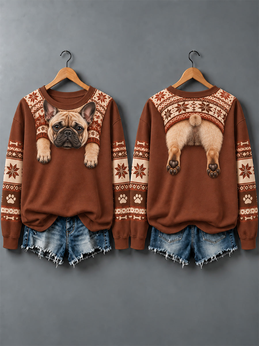 Women's Cute Animal Print Autumn And Winter Sweatshirt - Design 3 - Brick Red