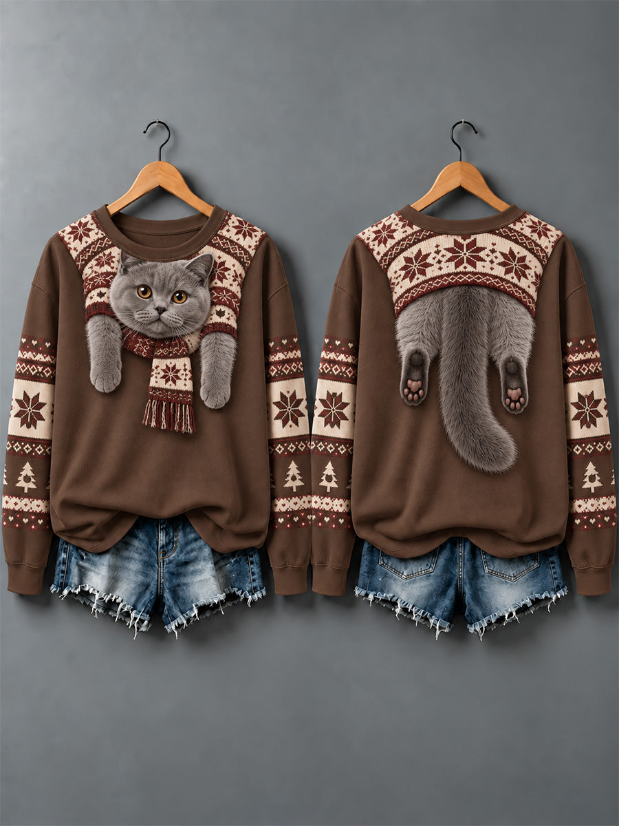 Women's Cute Animal Print Autumn And Winter Sweatshirt - Design 5 - Coffee