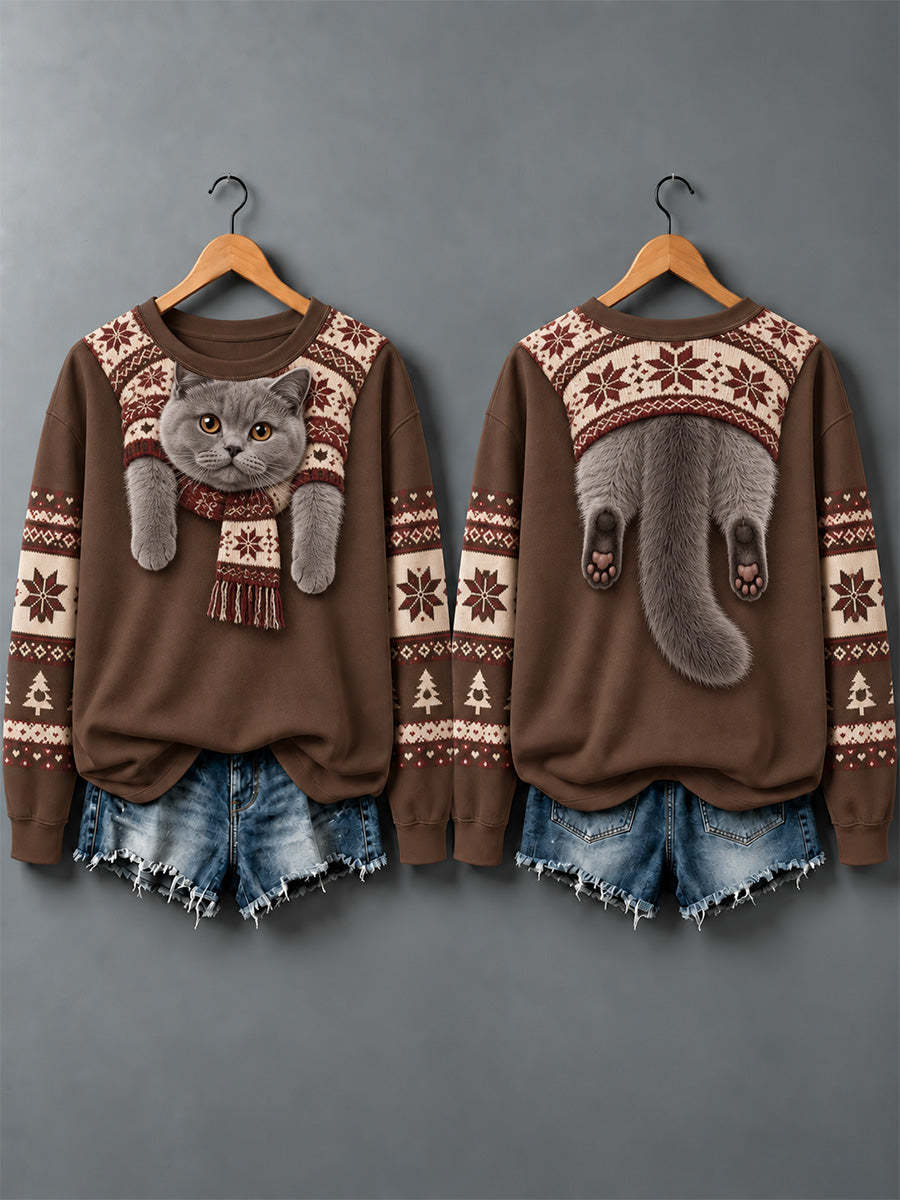 Women's Cute Animal Print Autumn And Winter Sweatshirt - Design 5 - Coffee