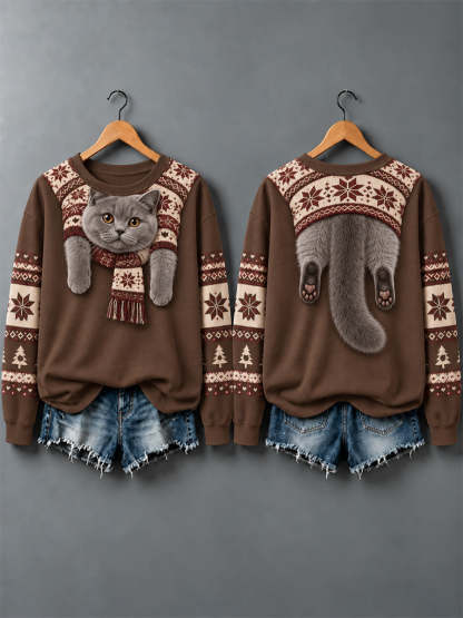 Women's Cute Animal Print Autumn And Winter Sweatshirt - Design 5 - Coffee