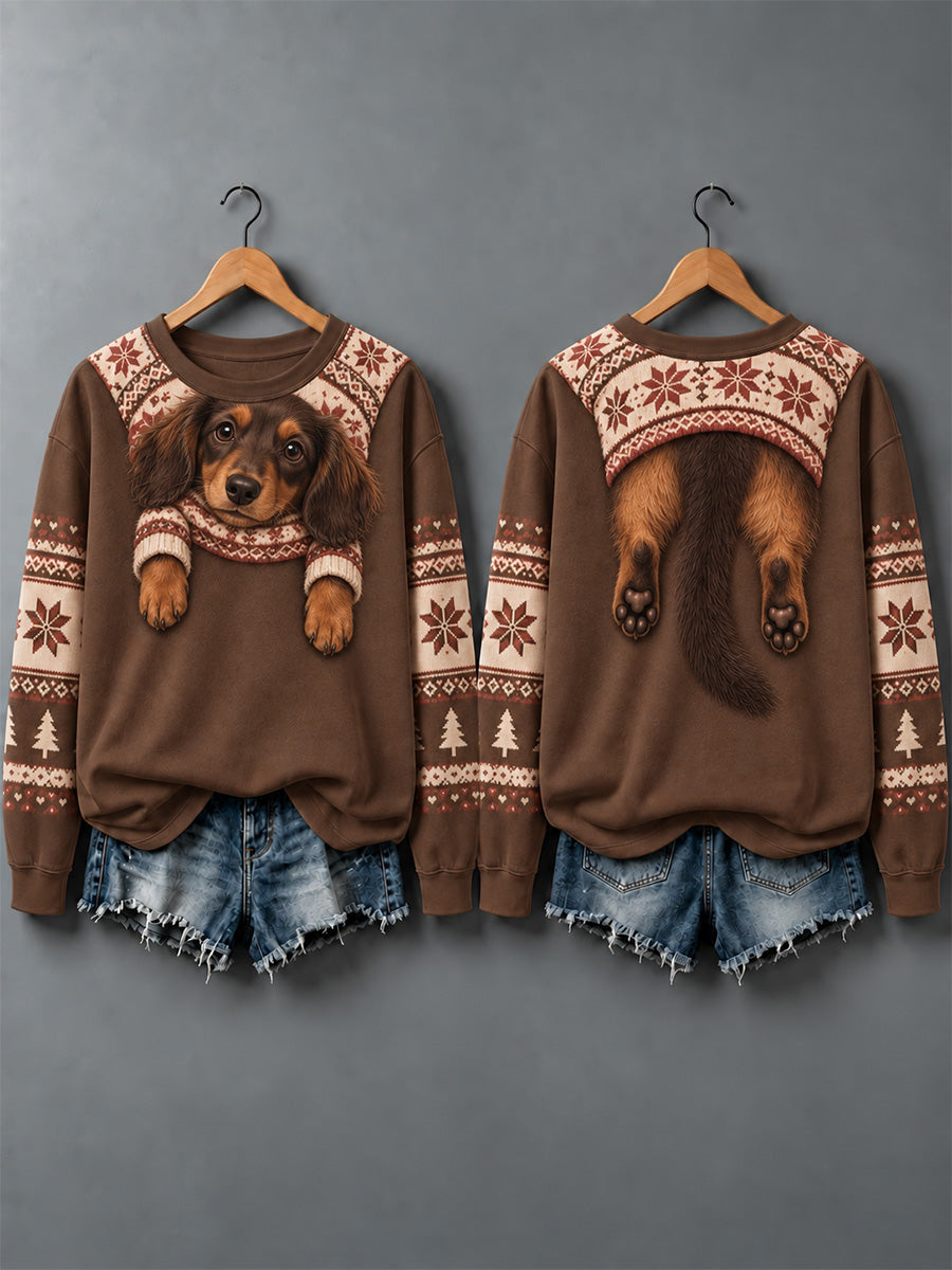 Women's Cute Animal Print Autumn And Winter Sweatshirt - Design 1 - Coffee