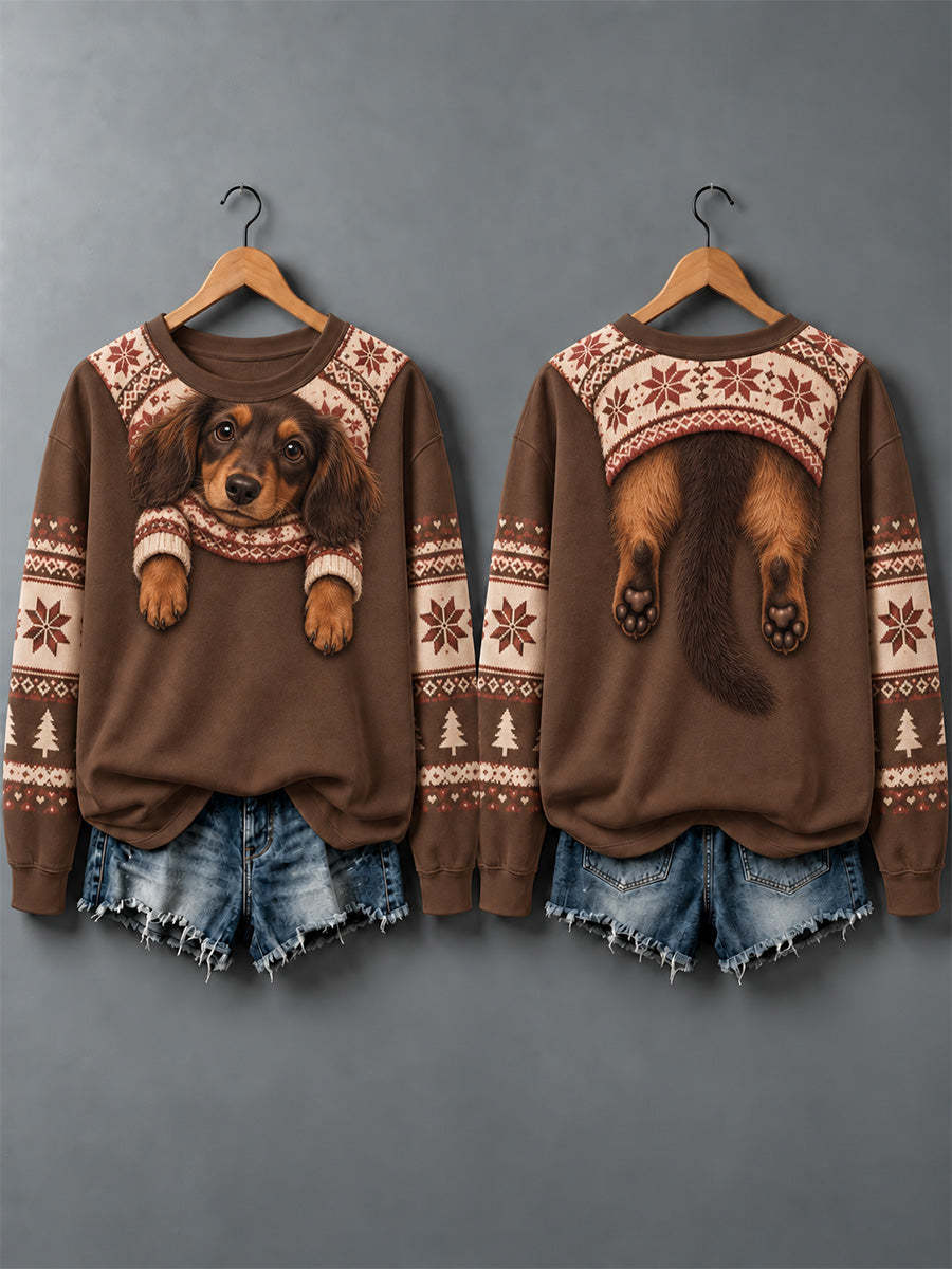Women's Cute Animal Print Autumn And Winter Sweatshirt - Design 1 - Coffee