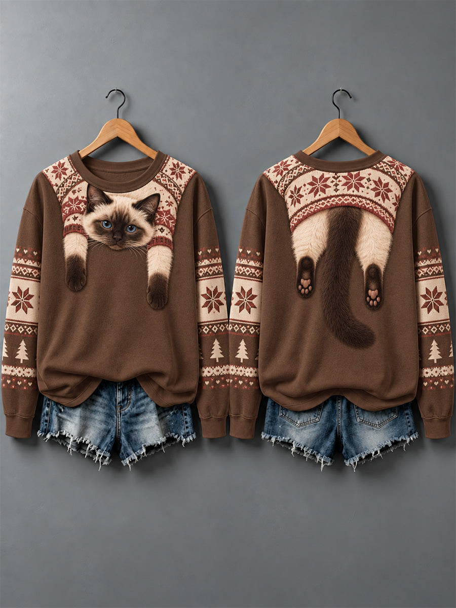 Women's Cute Animal Print Autumn And Winter Sweatshirt - Design 4 - Coffee