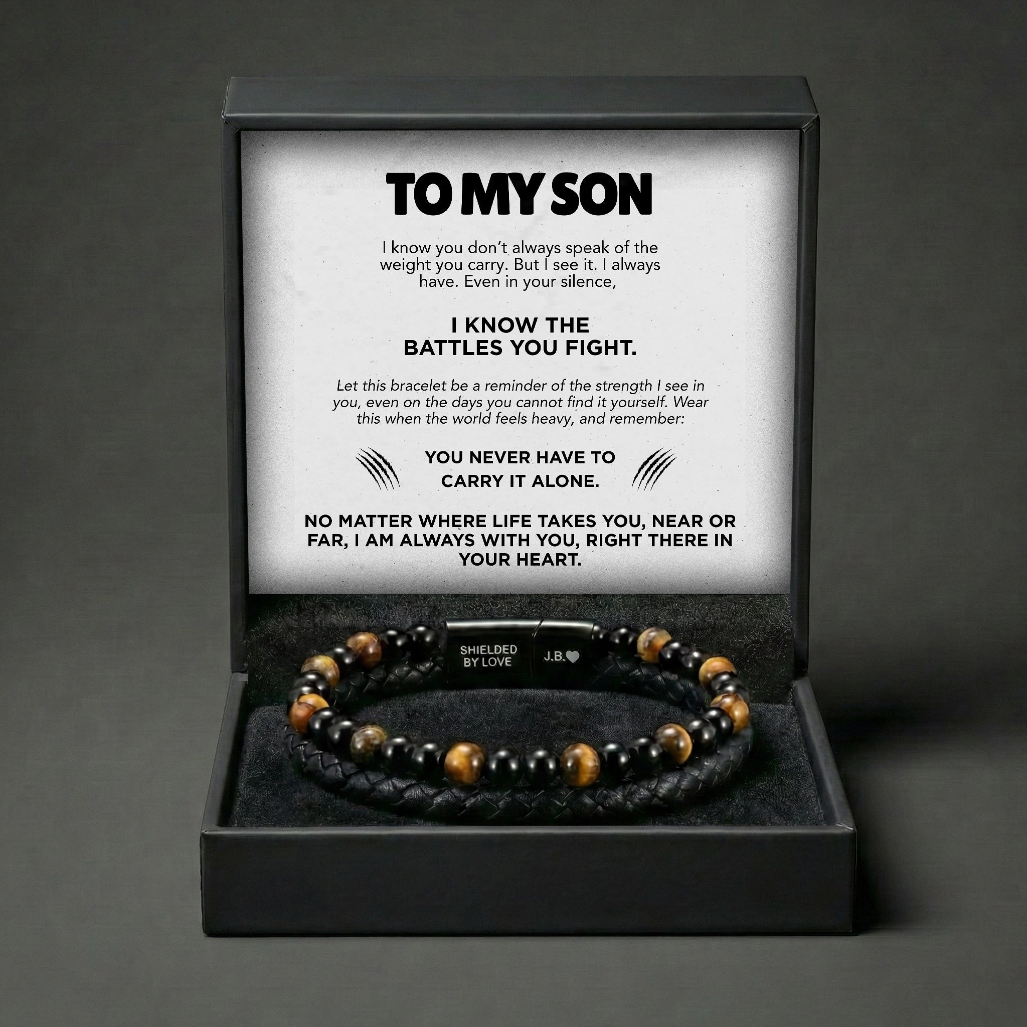 Engraved Tiger Eye Son Bracelet