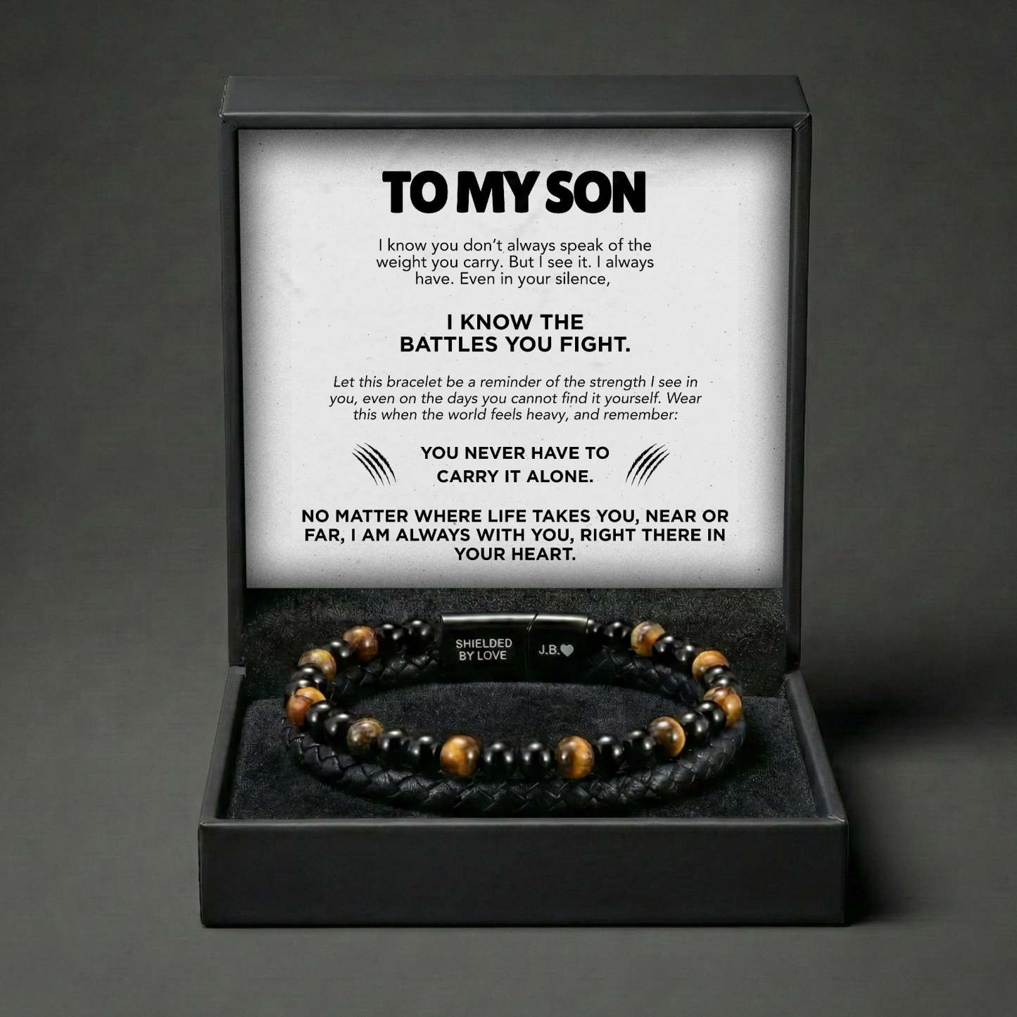Engraved Tiger Eye Son Bracelet