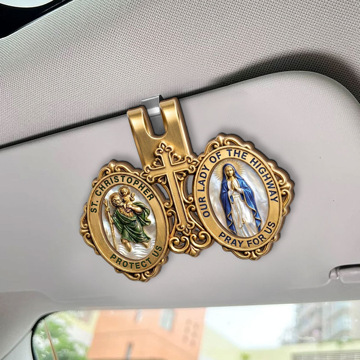 St. Christopher & Mary Protection -  Car Visor Clip