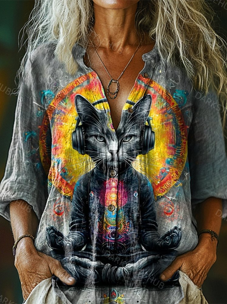 Cat Fancy Art Print Casaul Short Sleeve T-shirt