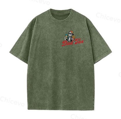 Dad Tax Washed And Distressed Pattern Crew Neck T-Shirt