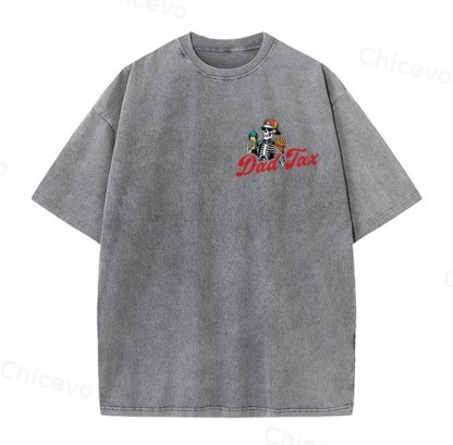 Dad Tax Washed And Distressed Pattern Crew Neck T-Shirt