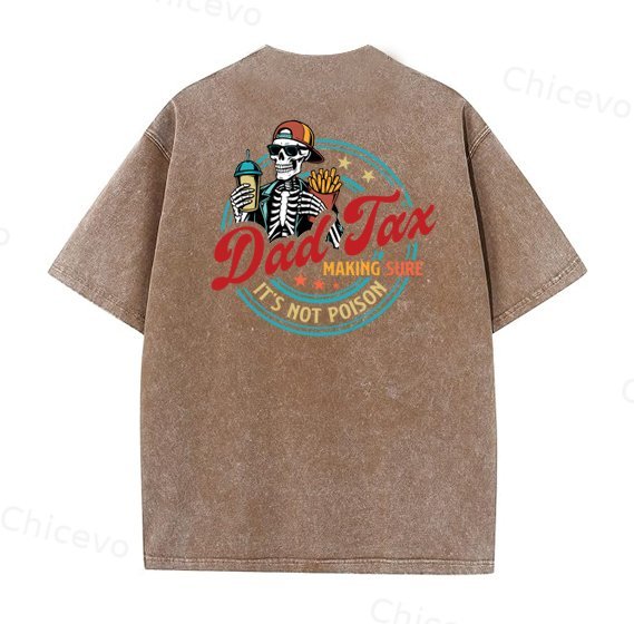 Dad Tax Washed And Distressed Pattern Crew Neck T-Shirt