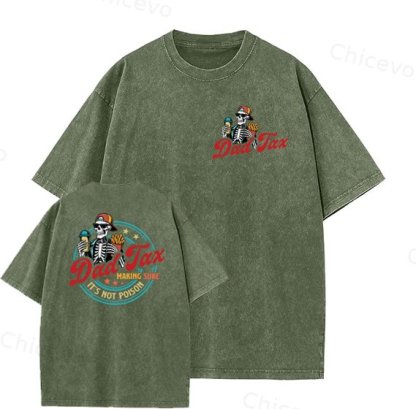 Dad Tax Washed And Distressed Pattern Crew Neck T-Shirt