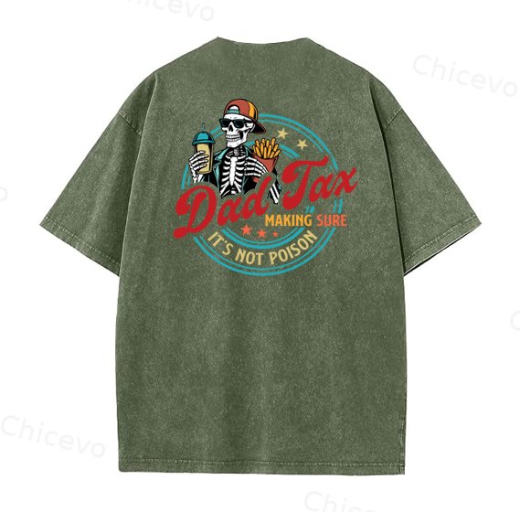 Dad Tax Washed And Distressed Pattern Crew Neck T-Shirt
