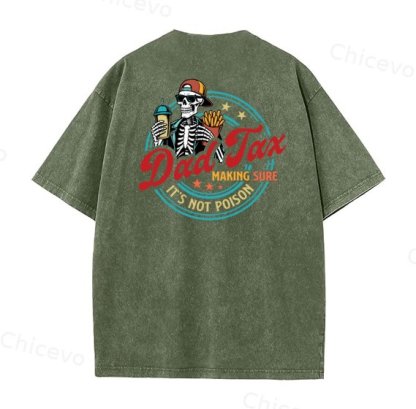 Dad Tax Washed And Distressed Pattern Crew Neck T-Shirt