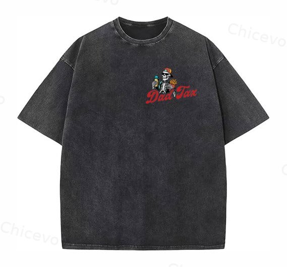 Dad Tax Washed And Distressed Pattern Crew Neck T-Shirt