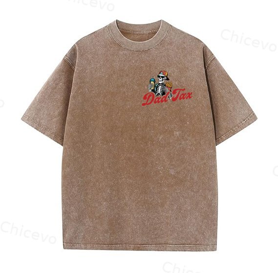 Dad Tax Washed And Distressed Pattern Crew Neck T-Shirt