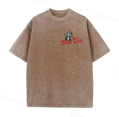 Dad Tax Washed And Distressed Pattern Crew Neck T-Shirt
