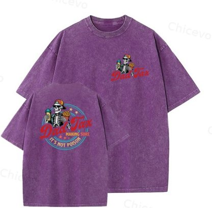 Dad Tax Washed And Distressed Pattern Crew Neck T-Shirt