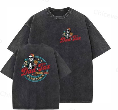 Dad Tax Washed And Distressed Pattern Crew Neck T-Shirt