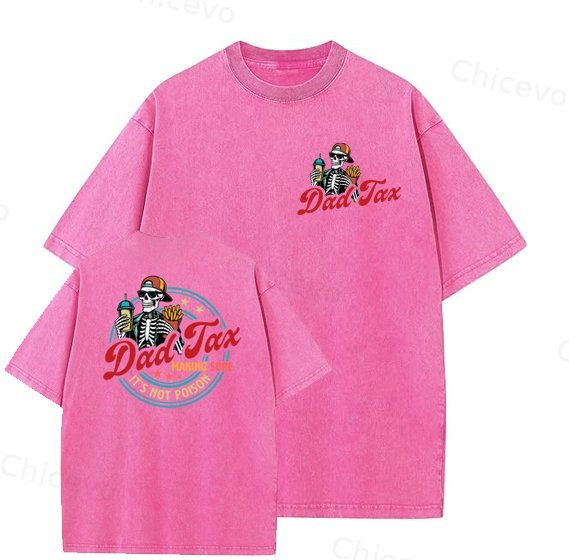 Dad Tax Washed And Distressed Pattern Crew Neck T-Shirt
