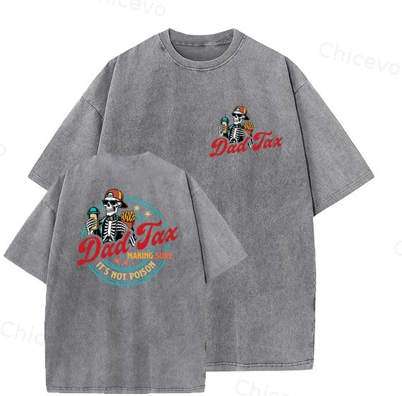 Dad Tax Washed And Distressed Pattern Crew Neck T-Shirt