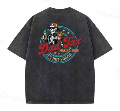Dad Tax Washed And Distressed Pattern Crew Neck T-Shirt