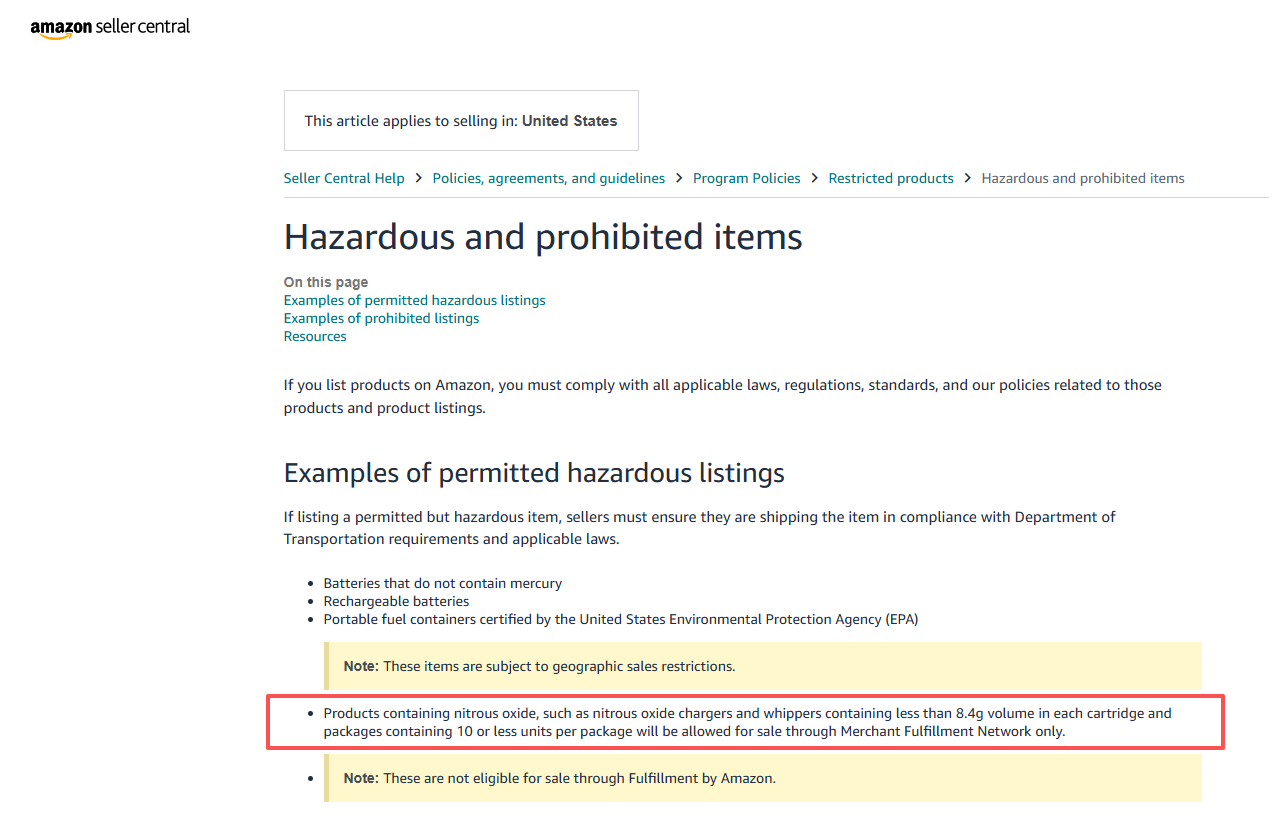 Amazon prohibit the sale of cream charger tanks