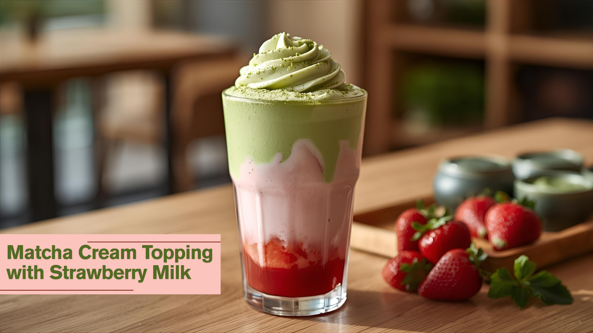 Matcha Cream Topping with Strawberry Milk recipe