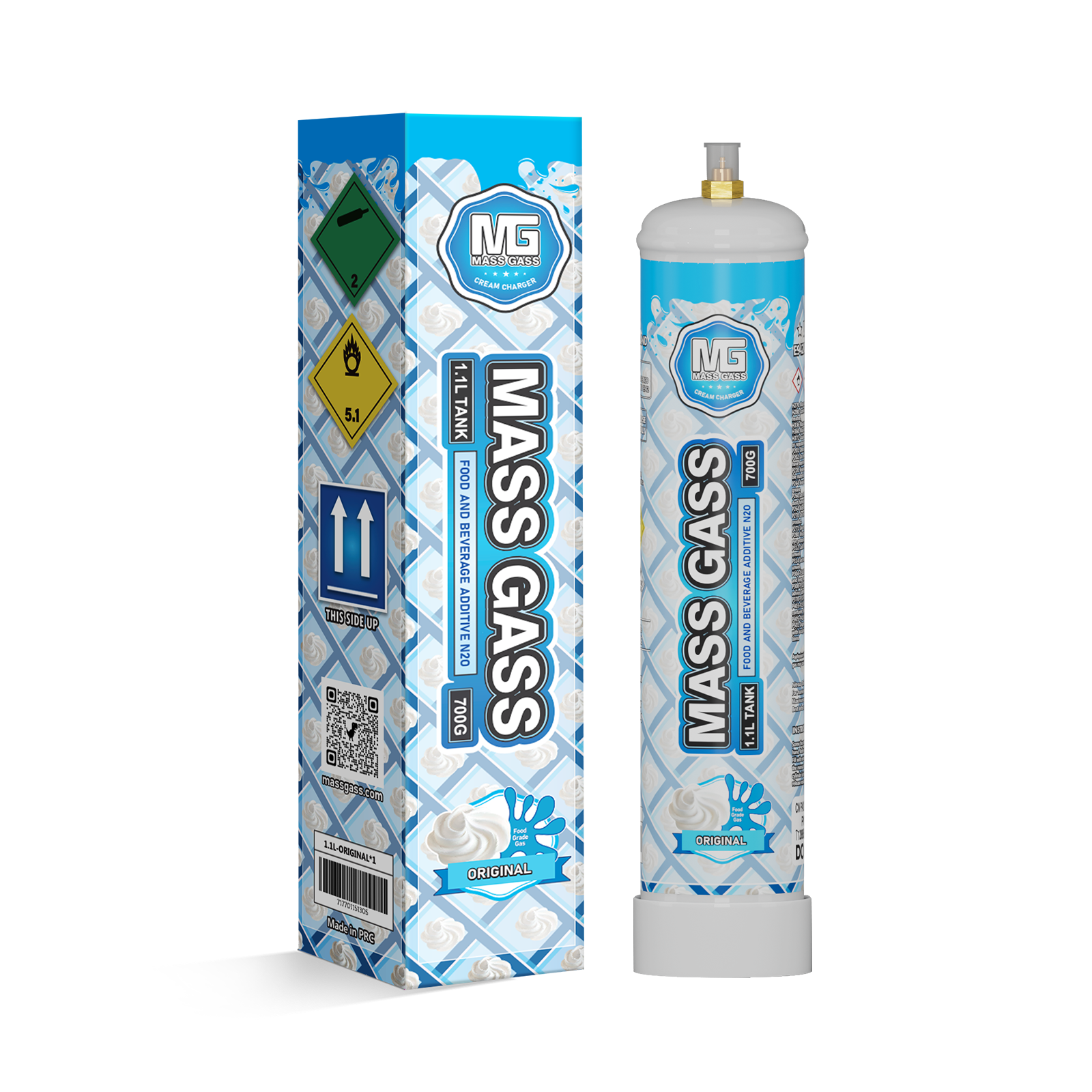 MassGass 1.1L/700g -Whipped Nitrous Oxide Cream Chargers Unflavored  · Professional Whipping · Smooth & Instant Results