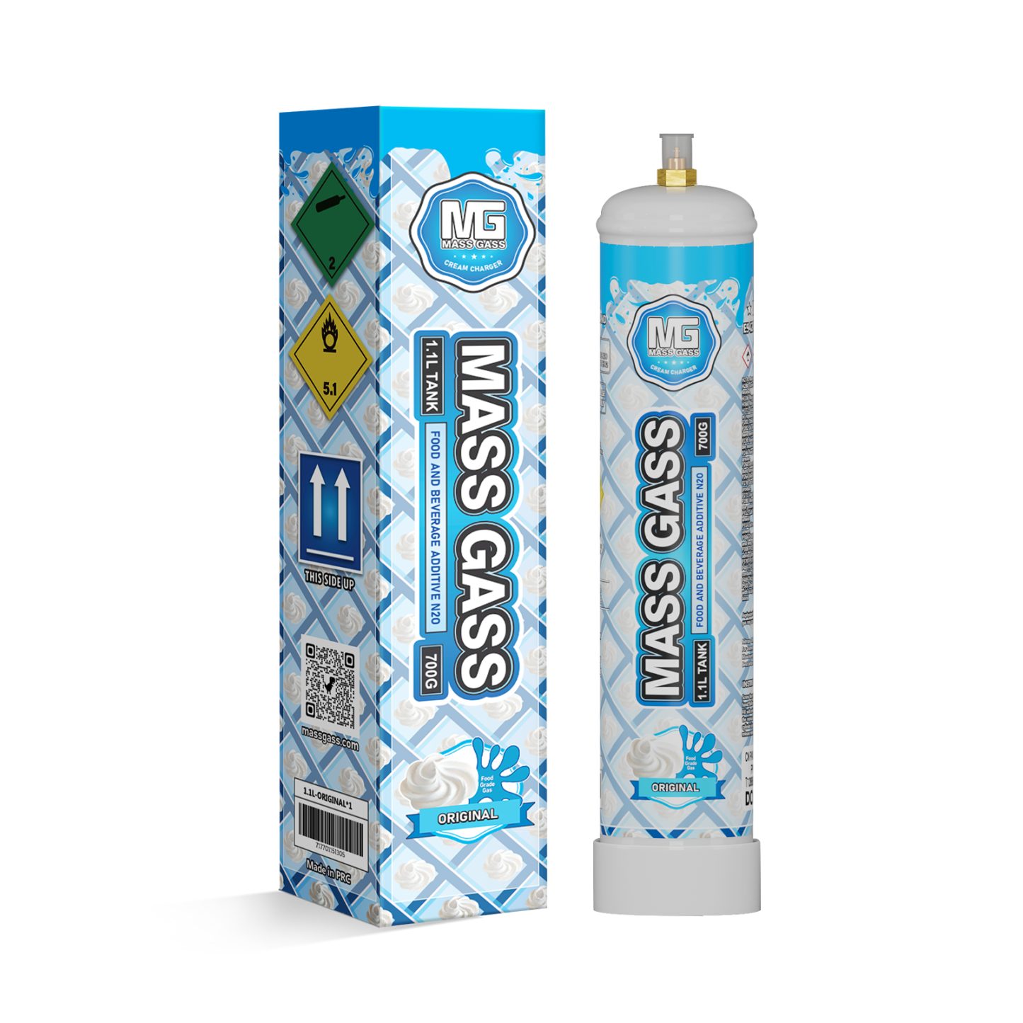 MassGass 1.1L/700g Original Flavor Whipped Nitrous Oxide Cream Charger